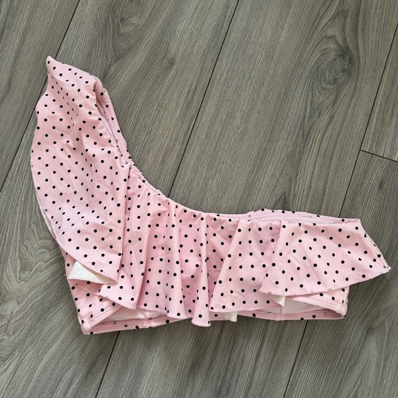 Skinny Dip One Shoulder Asymmetrical Swiss Polka Dot Ruffle Bikini Top Pink S - Picture 3 of 4
